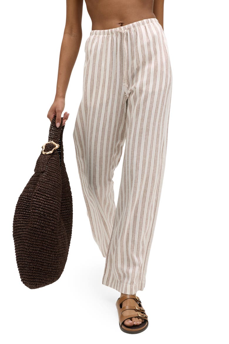 Wide Leg Linen Blend Pants, Main, color, BROWN/ MULTI