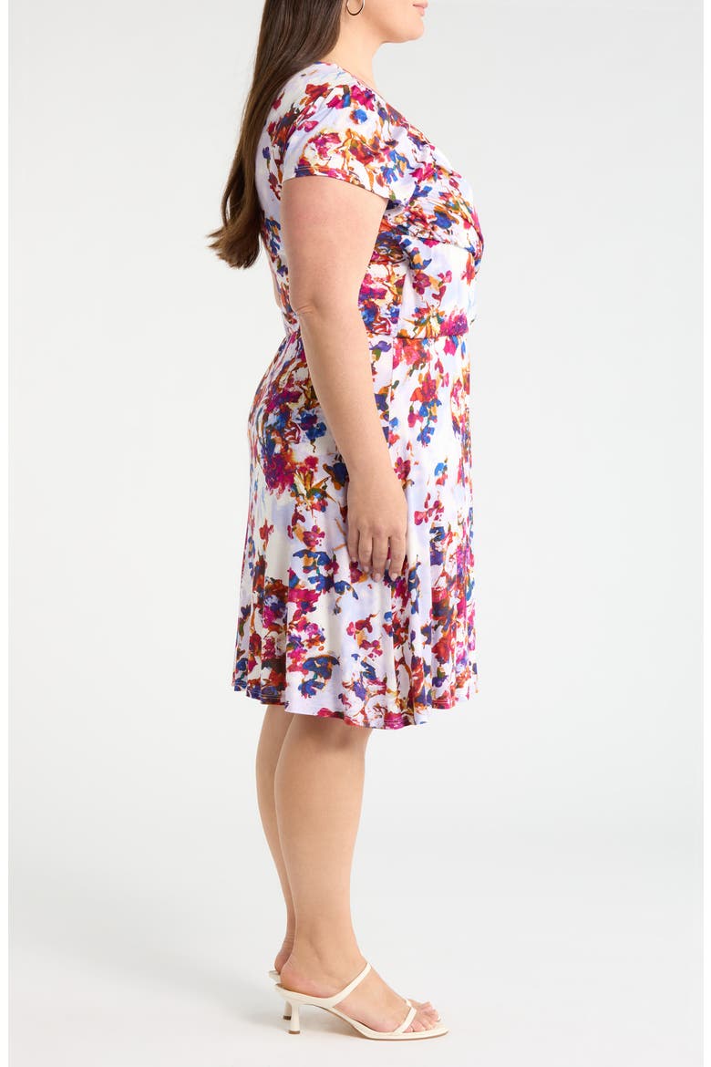 Print Faux Wrap Dress, Alternate, color, FUCHSIA/ VIOLET