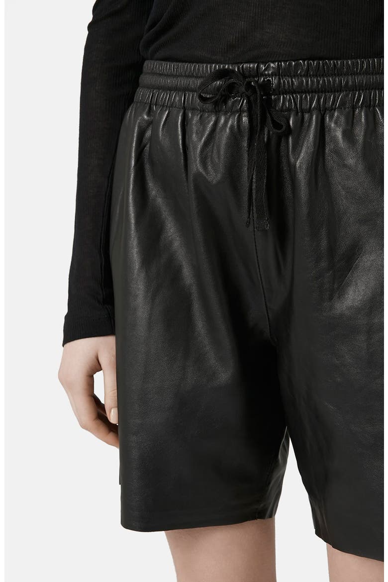 Topshop Lambskin Leather Shorts, Alternate, color, BLACK