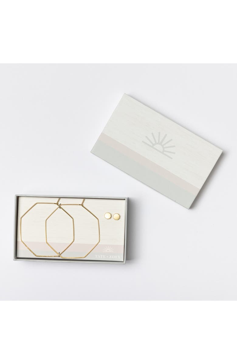 Totalee Gift Gold Geometric Octagon Earring Set Burnished Brass Gold, Main, color, Gold