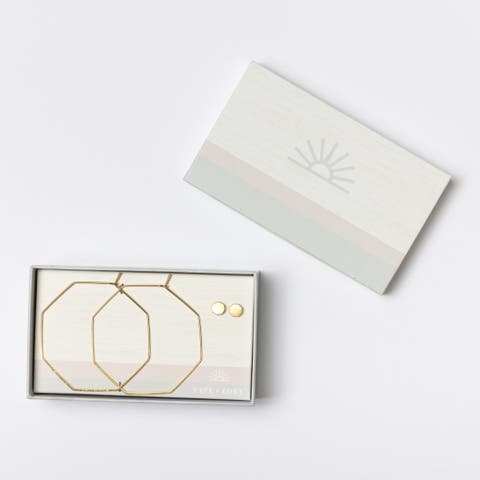 Gold Geometric Octagon Earring Set Burnished Brass Gold