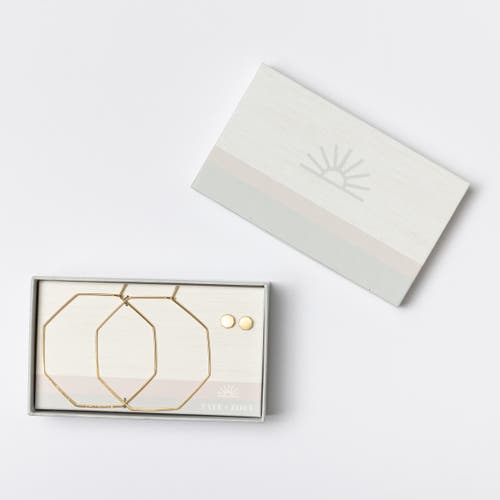 Totalee Gift Gold Geometric Octagon Earring Set Burnished Brass Gold
