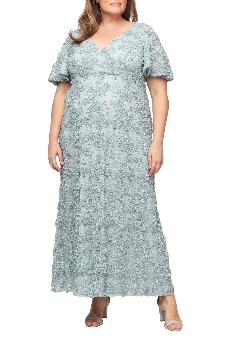 Empire Waist Soutache Gown, Main, color, ICE SAGE