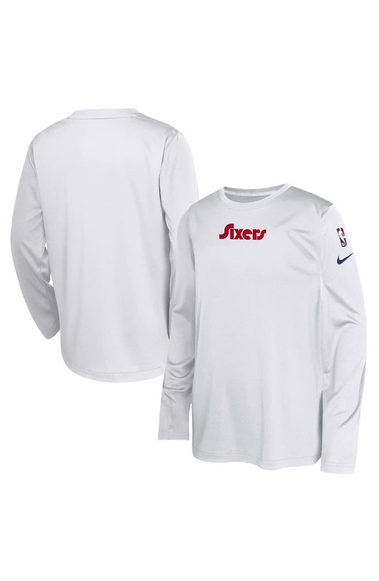 Nike Youth Nike  White Philadelphia 76ers 2024/25 City Edition Pregame Performance Long Sleeve Shooting T-Shirt, Alternate, color, 