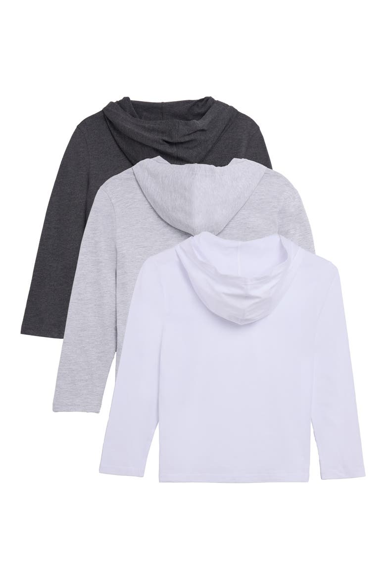 Kids' 3-Pack Hooded Long Sleeve Cotton T-Shirts, Alternate, color, GREY/ LIGHT HEATHER GREY/WHITE