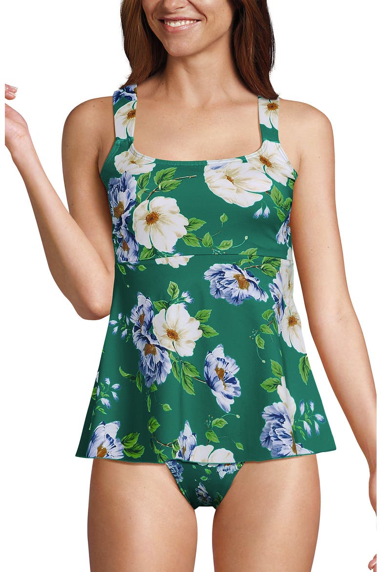 Adjustable Scoop Neck Flutter Tankini Top, Alternate, color, Island Emerald Petunia Floral