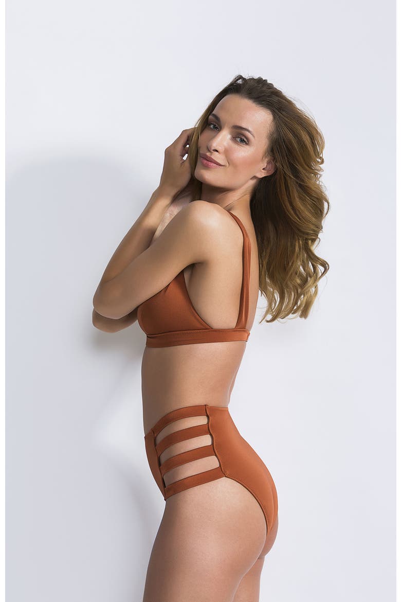 V-Neck High-Waisted Cutout Bikini Set, Alternate, color, Terracotta