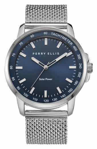 Solar Powered 3-Hand Quartz Mesh Strap Watch, 41mm