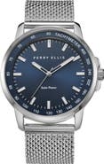 Perry Ellis Solar Powered 3-Hand Quartz Mesh Strap Watch, 41mm