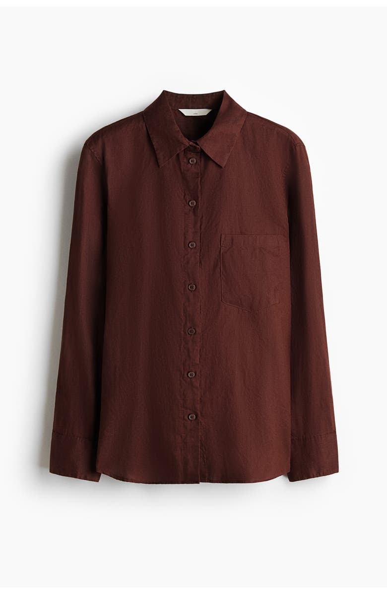 H&M Linen Shirt, Main, color, Dark Brown