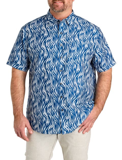 Big & Tall Microfiber Abstract Wave Print Sport Shirt