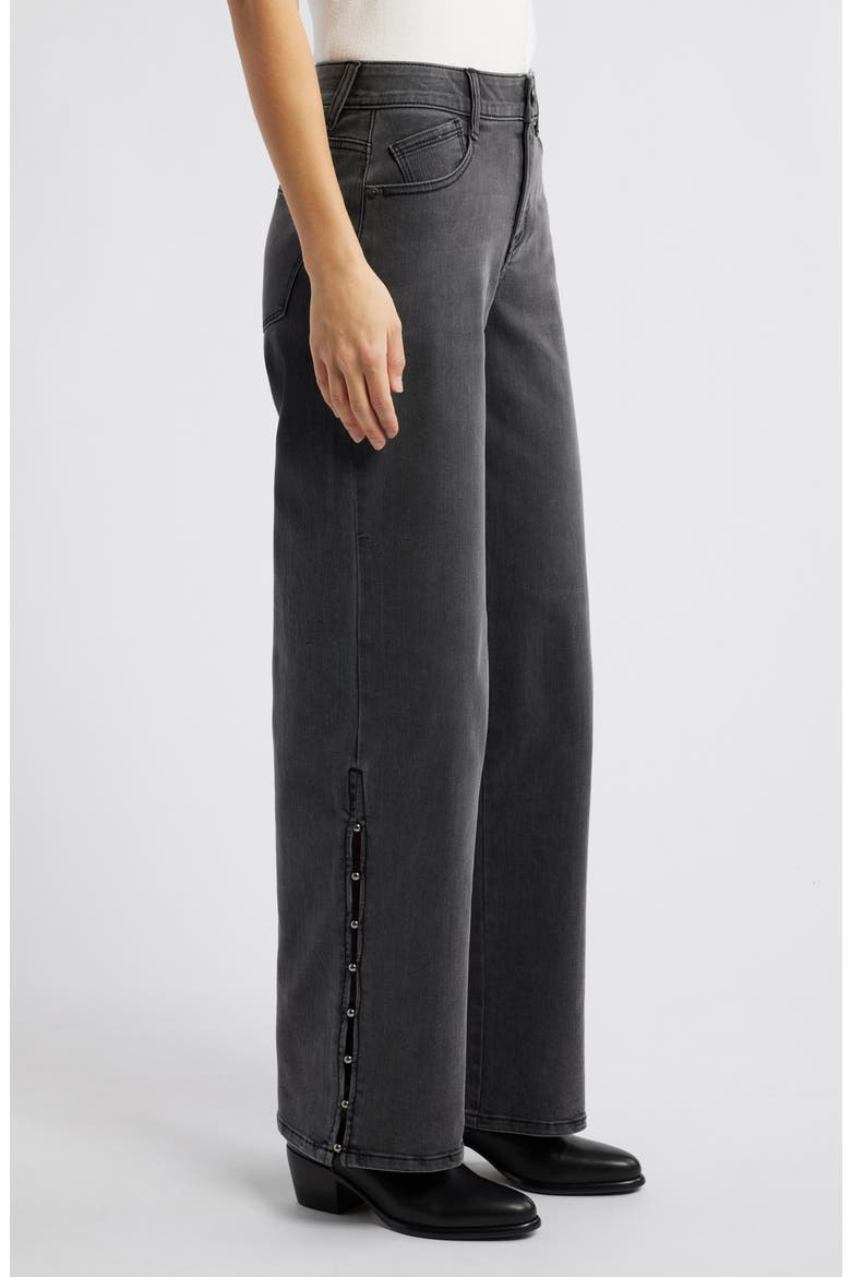 Sam High Waist Faux Pearl Detail Wide Leg Jeans, Alternate, color, BLACK