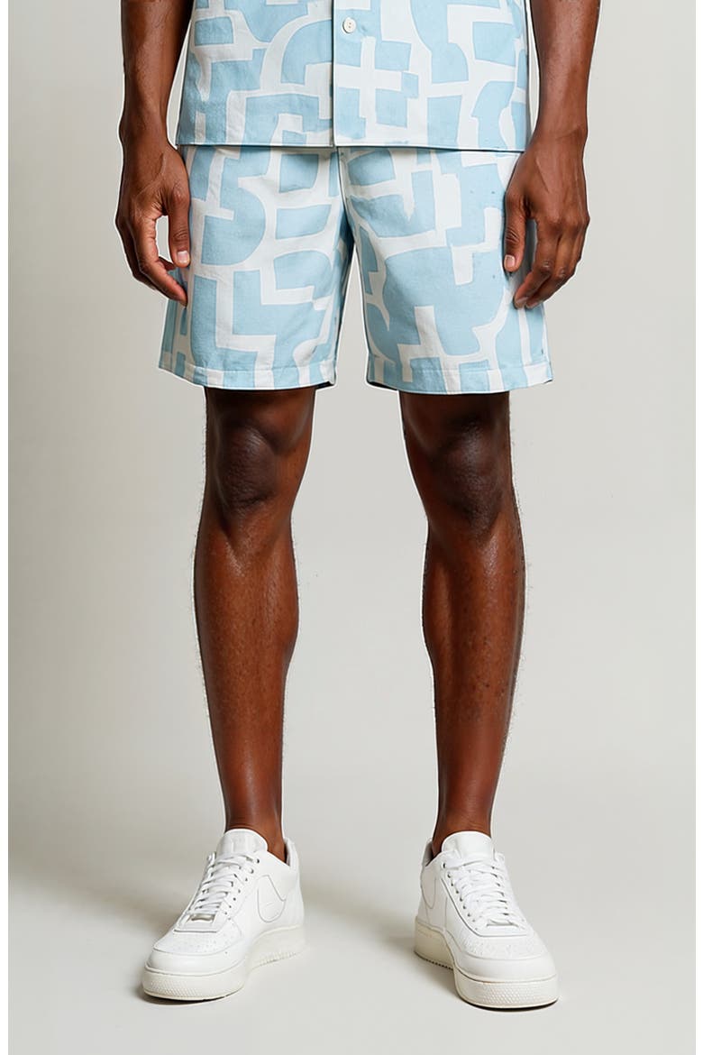 Geometric Print Swim Trunks, Main, color, WHITE / LIGHT BLUE