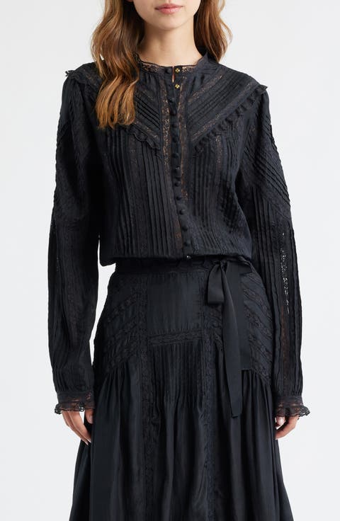 Aralina Lace & Ruffle Silk Shirt