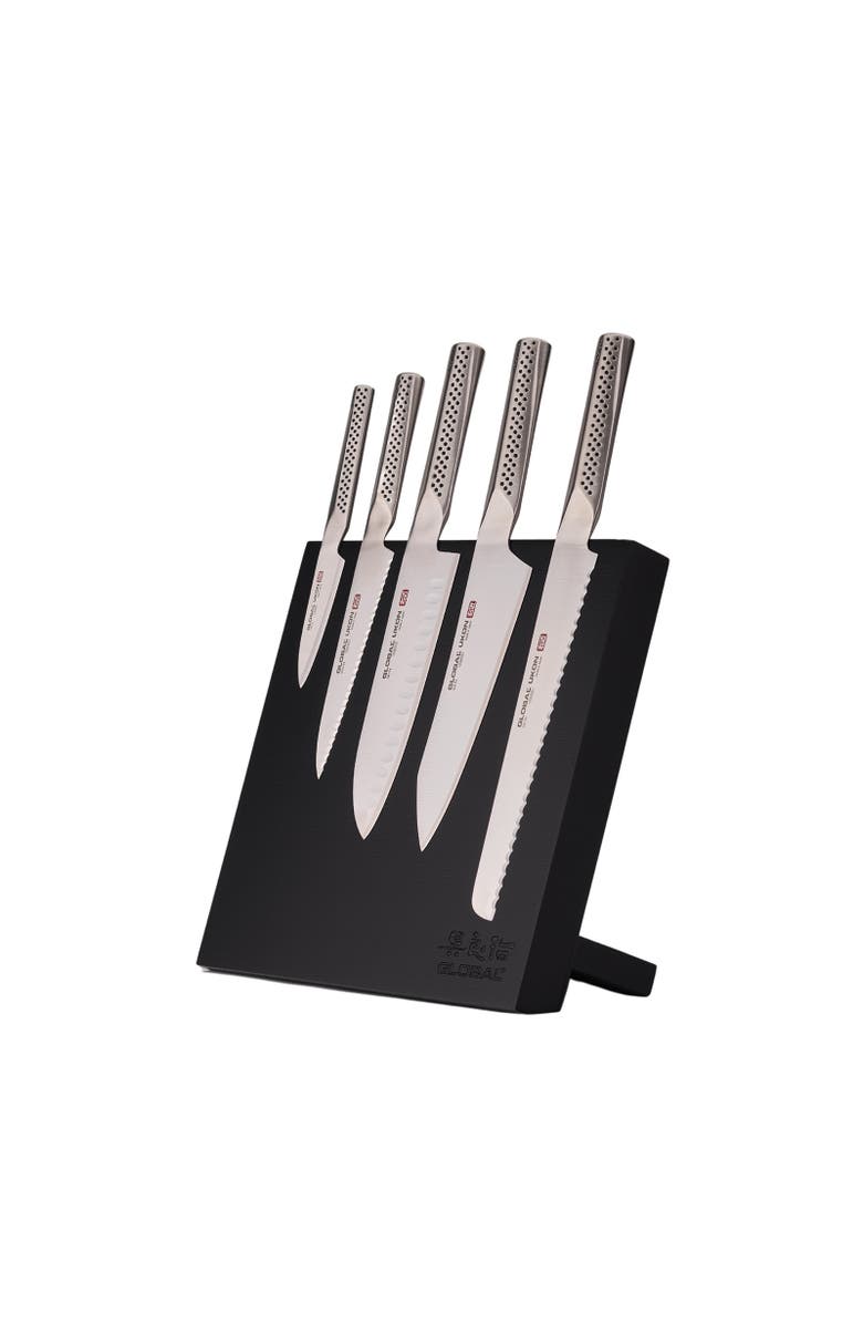 GLOBAL Bitoku Ukon Essentials 6 Piece Knife Set with Magnetic Block, Main, color, Rubberwood