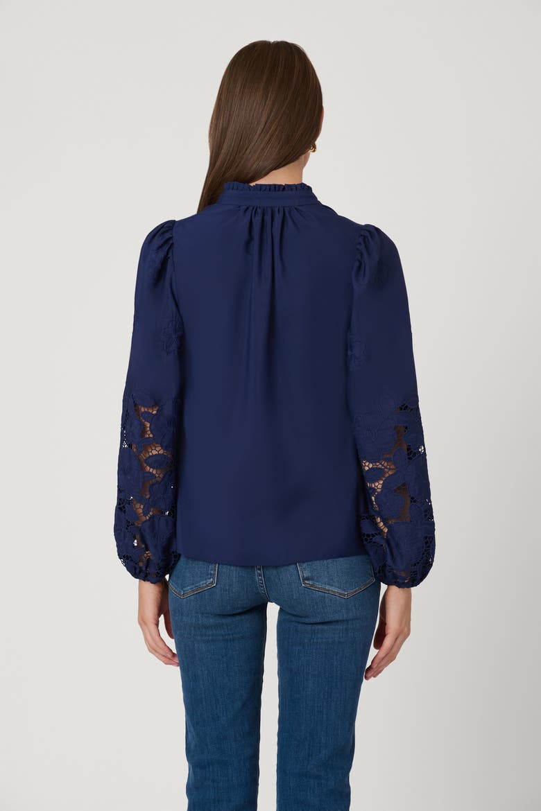 Eyelet Crepe de Chine Ingrid Top, Alternate, color, Navy