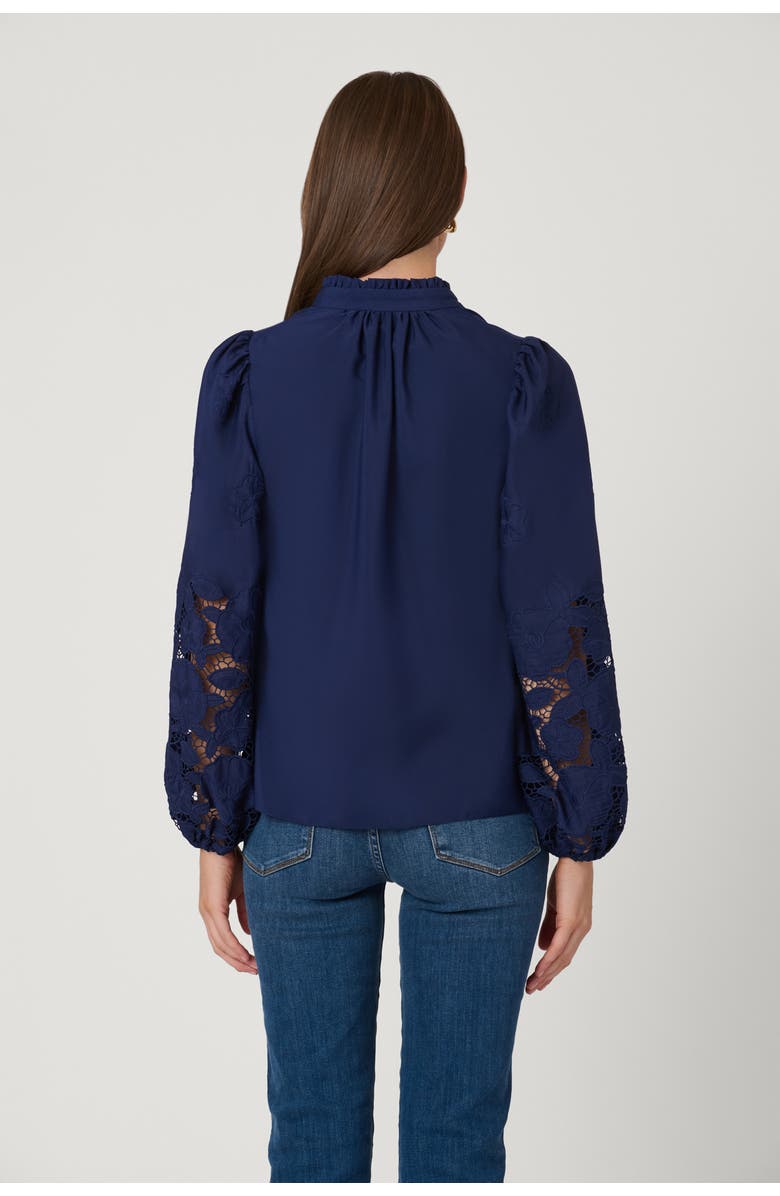 Shoshanna Eyelet Crepe de Chine Ingrid Top, Alternate, color, Navy
