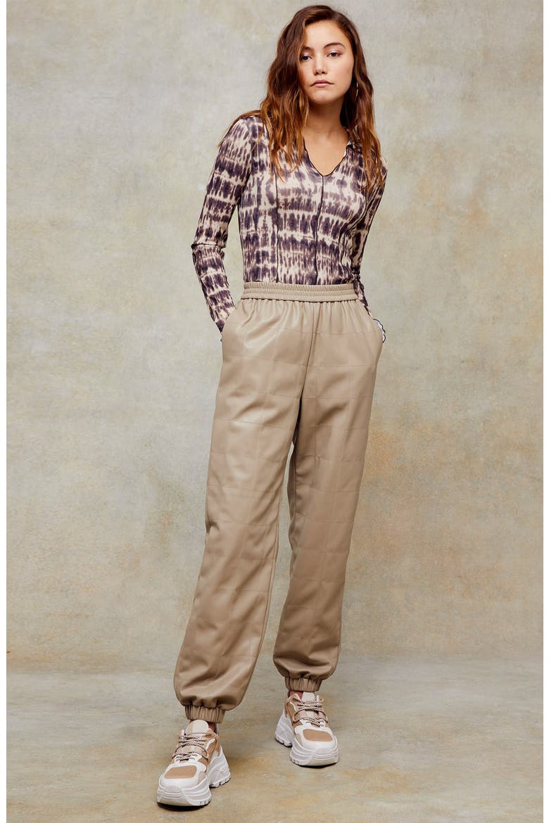 Quilted Faux Leather Jogger Pants, Alternate, color, BEIGE