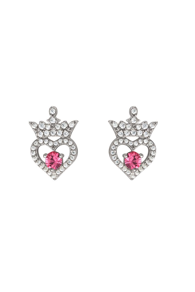 Princess Tiara Cubic Zirconia Stud Earrings Official License, Main, color, Pink