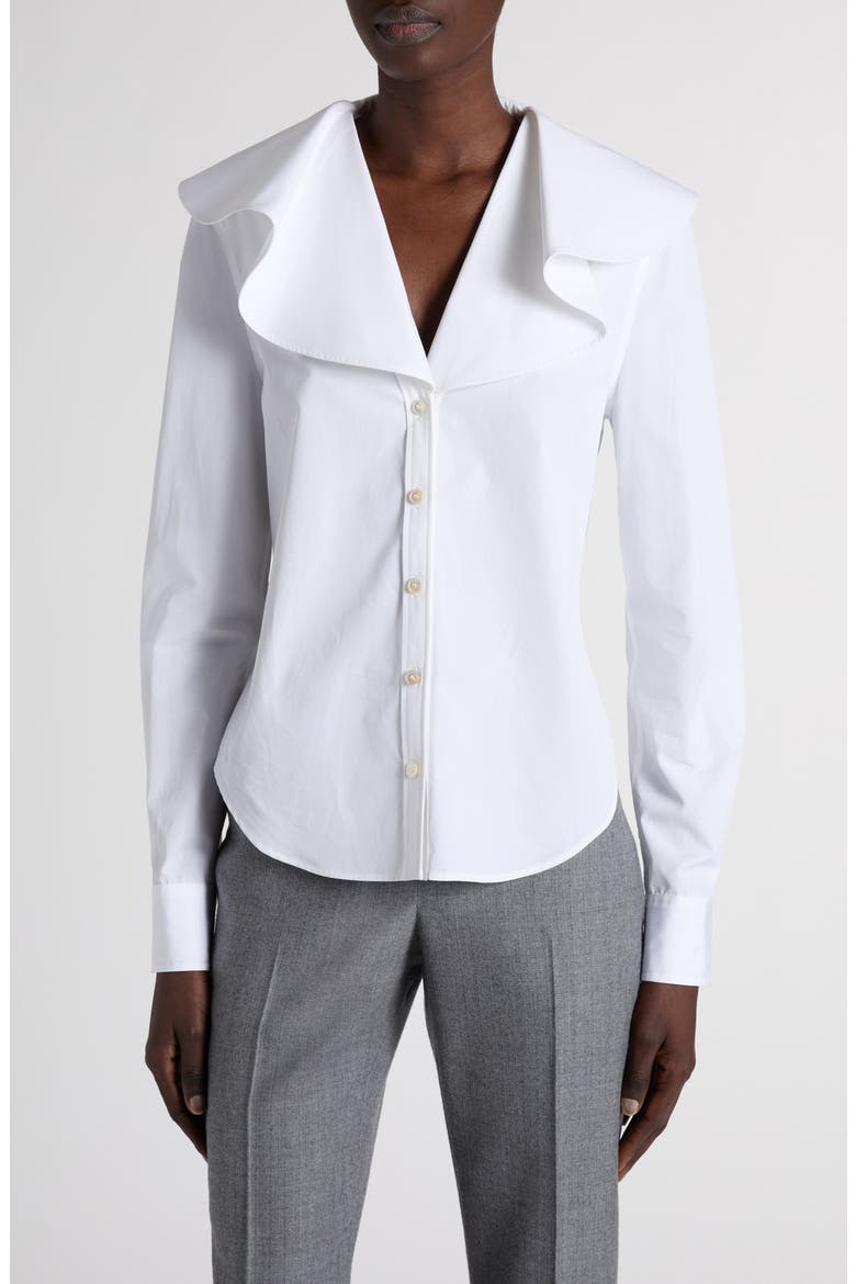 Ruffle Collar Cotton Shirt, Main, color, OPTIC WHITE