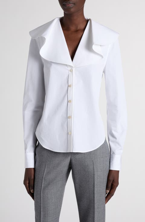 Ruffle Collar Cotton Shirt