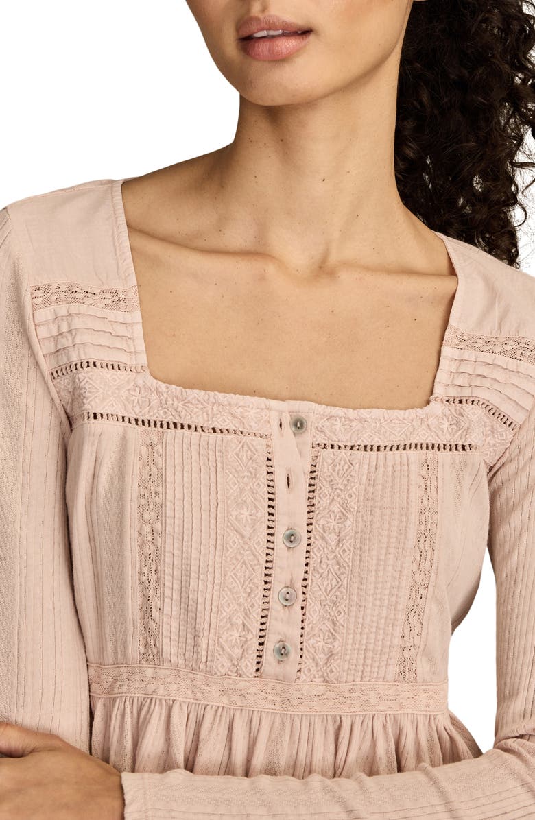 Lucky Brand Embroidered Long Sleeve Peplum Top, Alternate, color, Sepia Rose