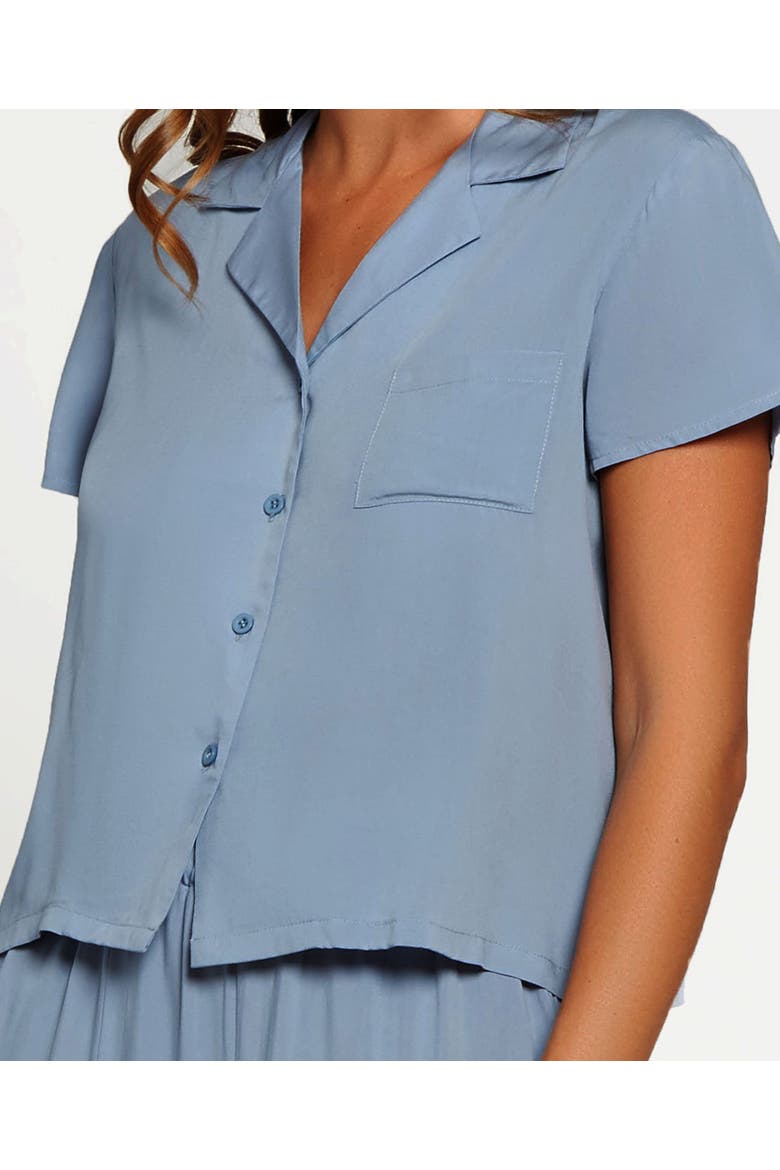 Short Sleeve Shirt & Wide-Leg Pants Pajama Set, Alternate, color, Blue