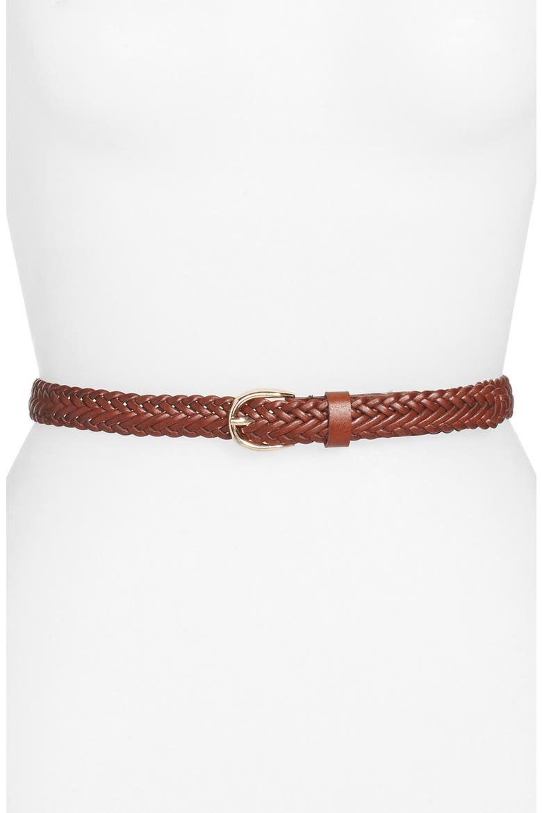 Braided Faux Leather Belt, Main, color, BROWN