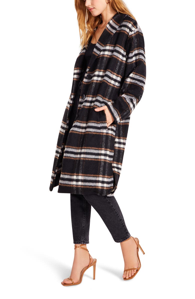 BB Dakota by Steve Madden Shawl Good Plaid Longline Coat, Alternate, color,