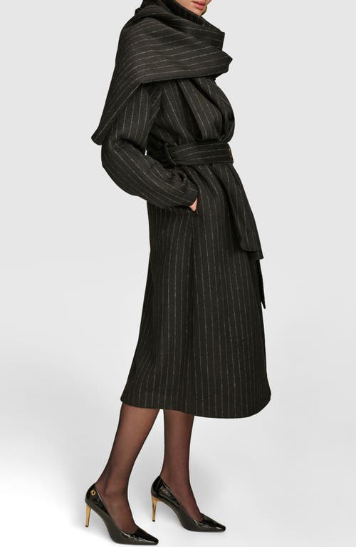 Donna Karan New York Wool Blend Coat With Scarf In Black
