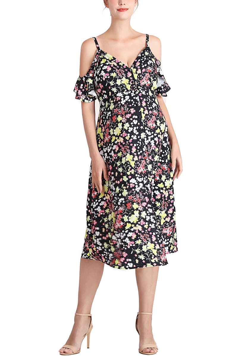 Kimi & Kai Esme Cold Shoulder Maternity Nursing Dress, Main, color, Multicolored