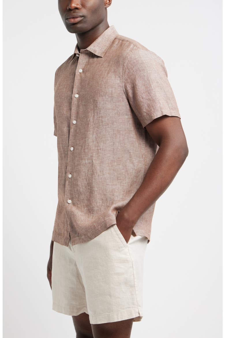 Short Sleeve Linen Button-Up Shirt, Alternate, color, BROWN ROCK - WHITE EOE