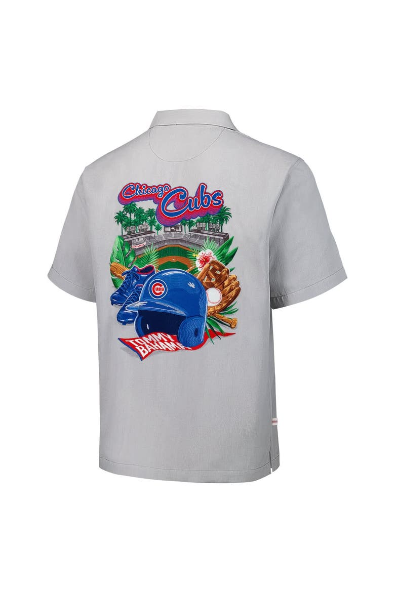 Men's Tommy Bahama Gray Chicago Cubs Hit and Run Silk Camp Button-Up Shirt, Alternate, color, Gray