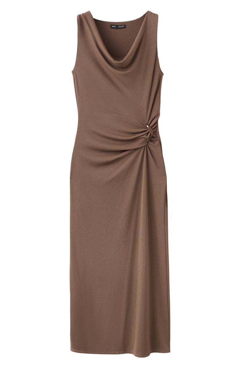 MANGO Cowl Neck Side Gather Dress, Alternate, color, Brown