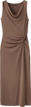 MANGO Cowl Neck Side Gather Dress