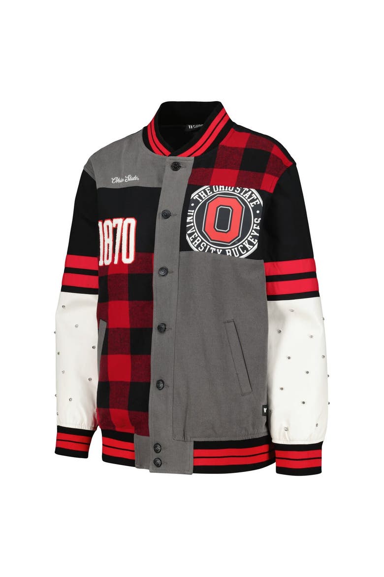 Women's The Wild Collective Black Ohio State Buckeyes Multi Vintage Button-Up Bomber Jacket, Alternate, color, Black