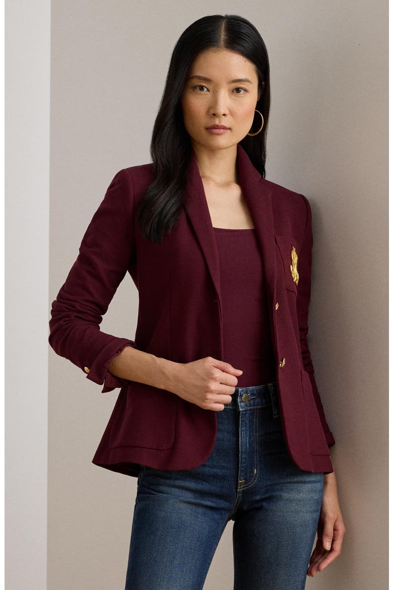 Stretch Cotton Piquè Blazer, Alternate, color, RED