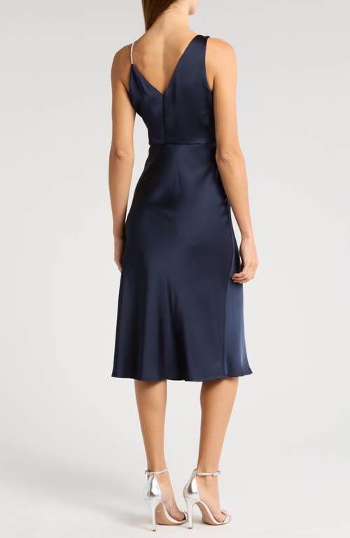 SAM EDELMAN SAM EDELMAN RHINESTONE STRAP SATIN FAUX WRAP COCKTAIL DRESS 