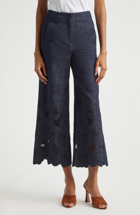 Osborne Wide-Leg Eyelet Pants