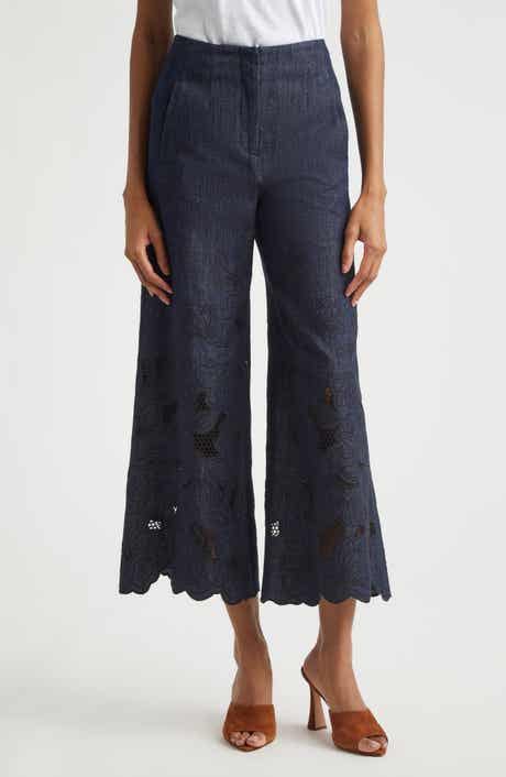 Osborne Wide-Leg Eyelet Pants