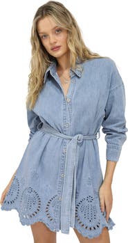Belle & Bloom Sunday Somewhere Denim Broderie Mini Shirt Dress