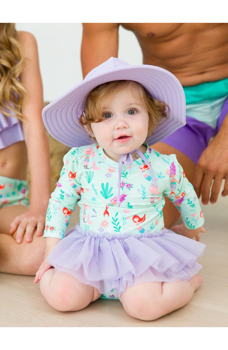 RuffleButts Baby + Toddler Girls UPF50+ Tulle Skirted One Piece Rash Guard, Alternate, color, Mermaid Princess