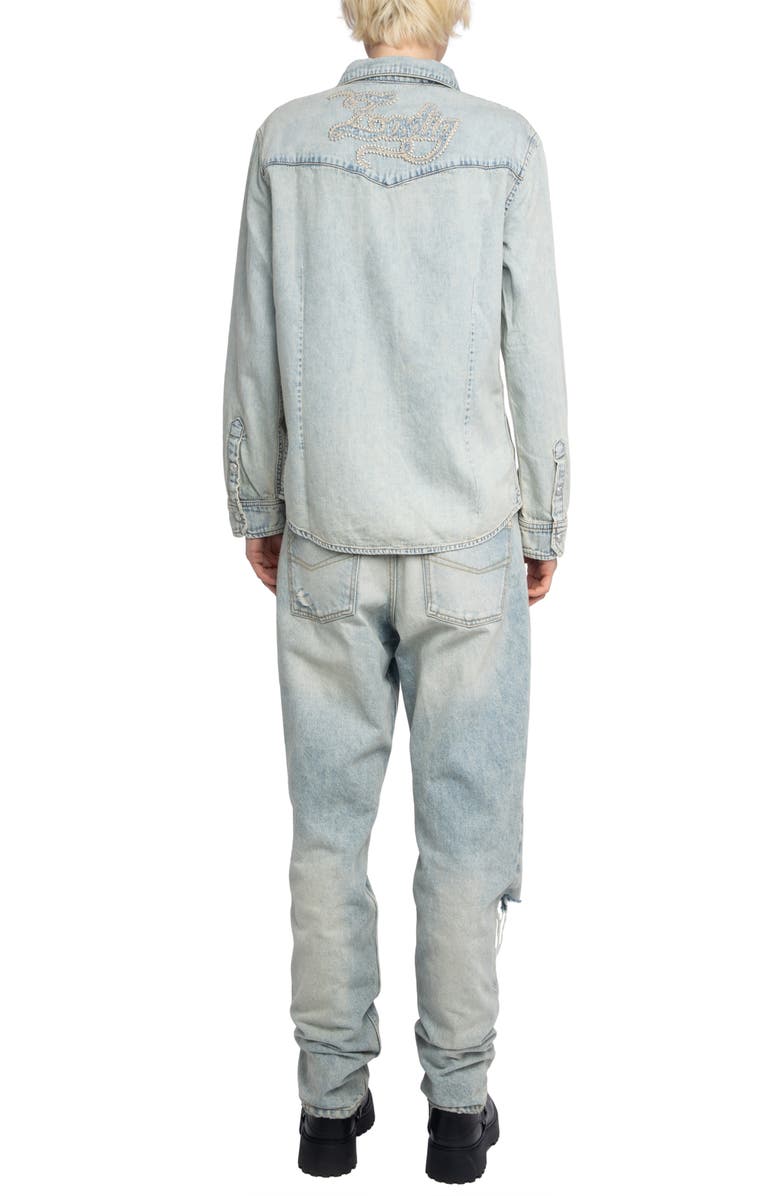 Zadig & Voltaire Saby Studded Denim Button-Up Shirt, Alternate, color, 