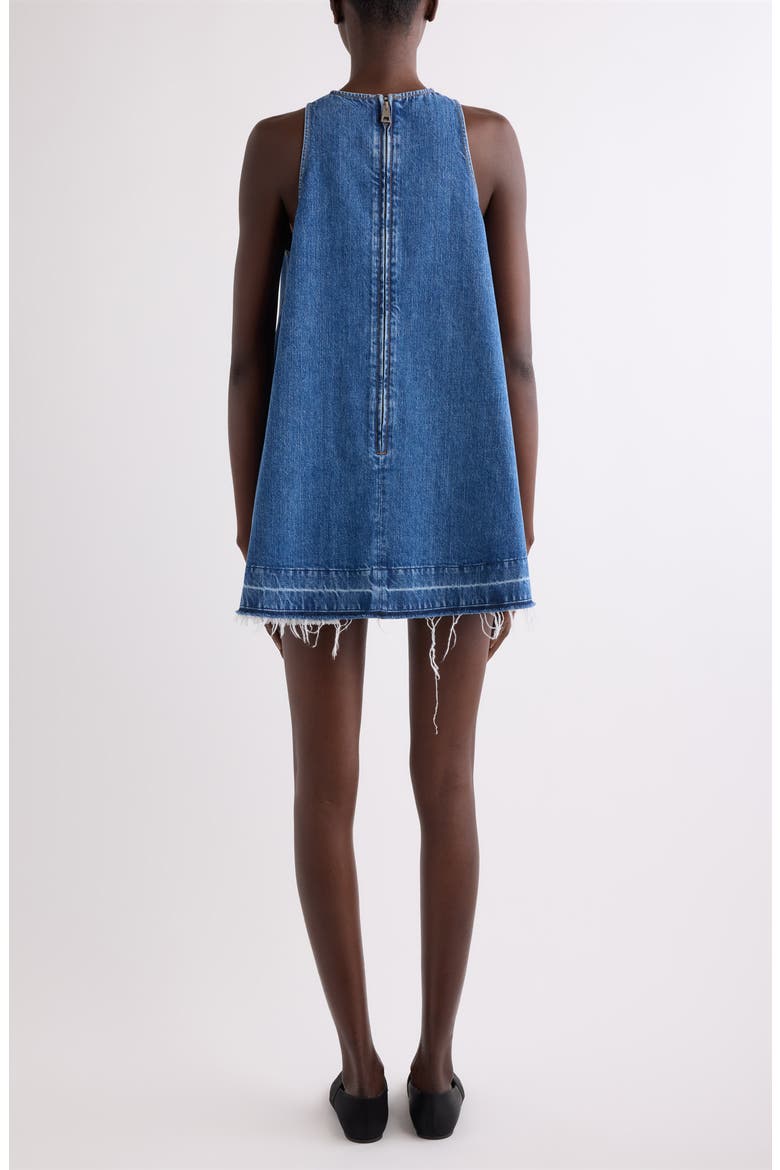 Raw Hem Trapeze Denim Minidress, Alternate, color, MEDIUM BLUE