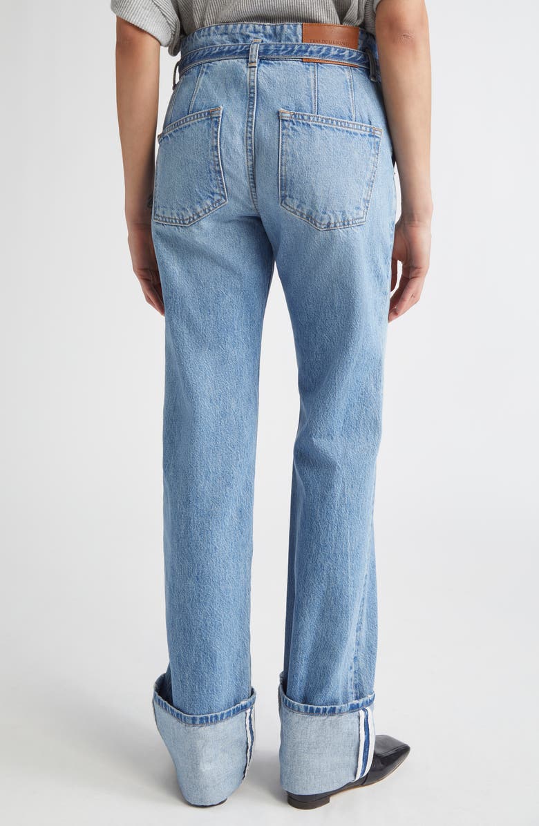 Brandon Maxwell The Alexa Belted Cuffed Straight Leg Jeans, Alternate, color, Medium Vintage Wash