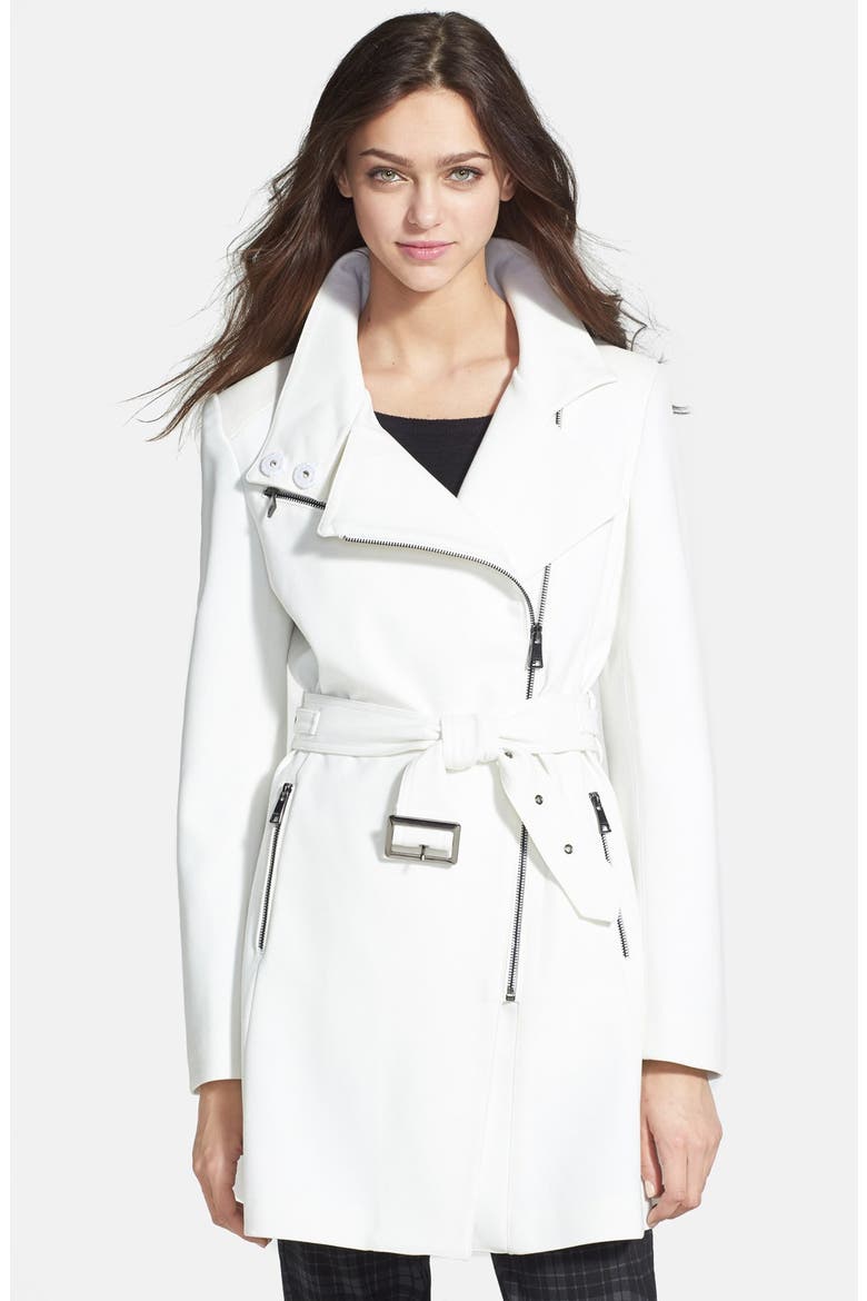 Fit & Flare Moto Trench Coat, Main, color, WHITE