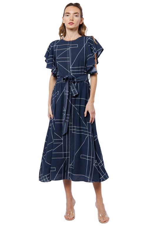 Ciebon Anastasia Geo Print Flutter Sleeve Dress In Multi