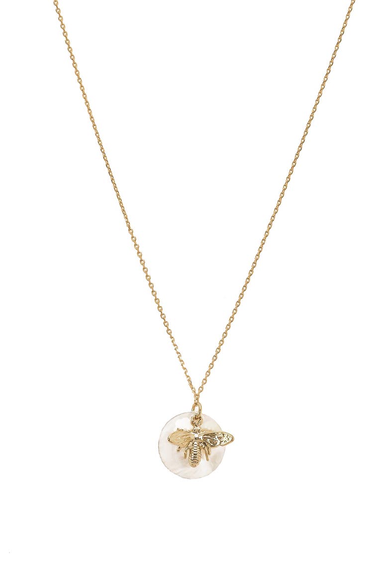 Sterling Silver 18k Gold Plated Bee Pearl Necklace Dainty Cute Gift, Main, color, Gold