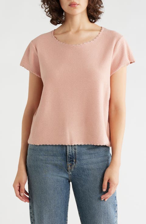 Boat Neck Cap Sleeve Seed Stitch Sweater