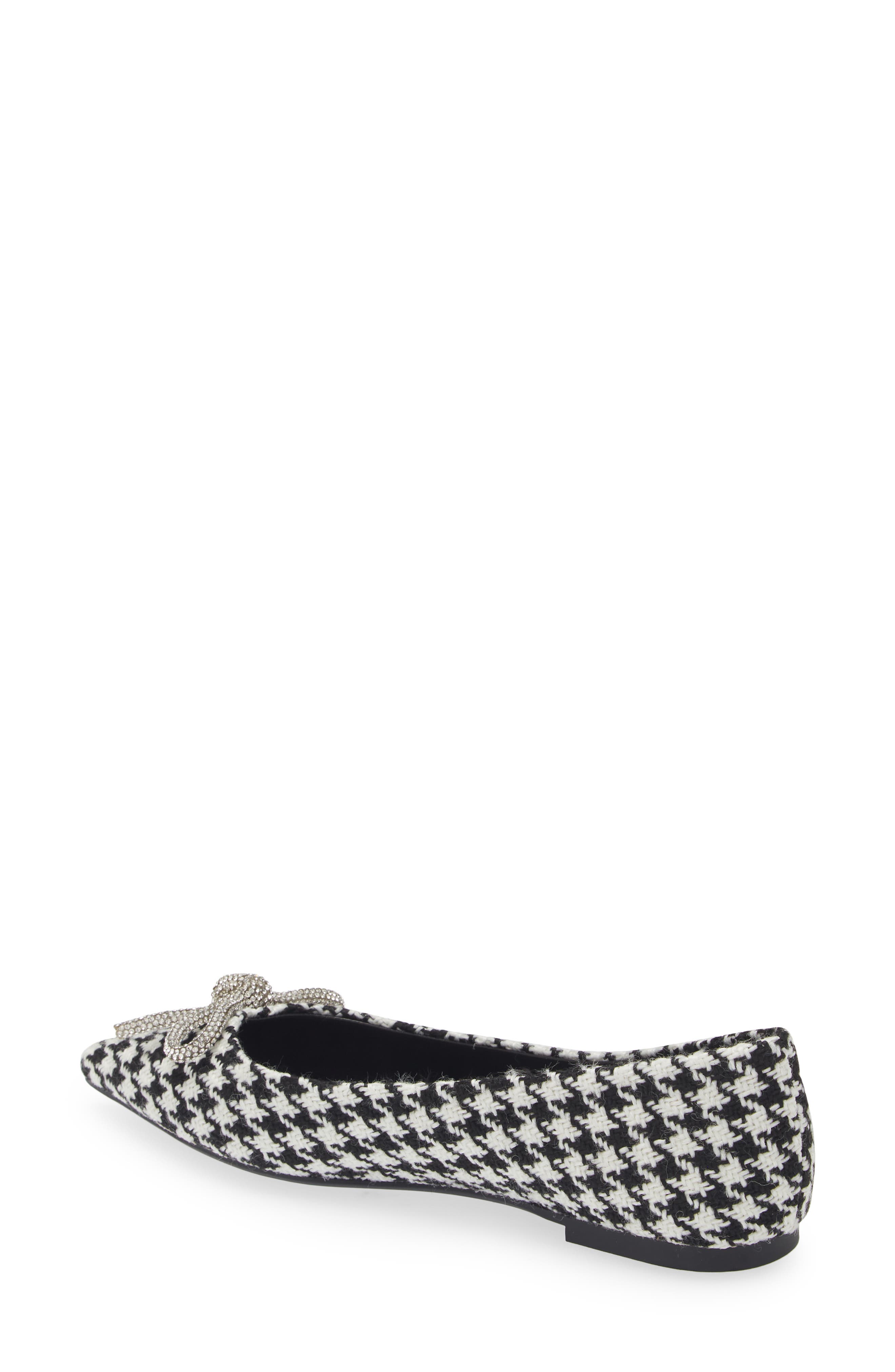 Elina Crystal Bow Pointed Toe Ballet Flat, Alternate, color, BLACK/ WHITE